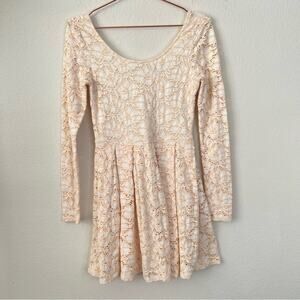 Free People Floral Fit And Flare Dress Yellow Ombré Lace long sleeve